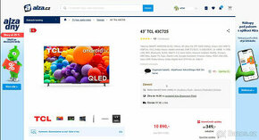 43" QLED TCL C725 4K Ultra HD,Android TV,HDR10+,Atmos Záruk