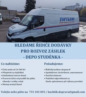 Hledáme řidiče sk.B pro rozvoz zásilek