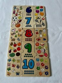 Dřevěné puzzle s čísly - trojičky