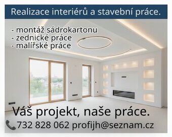 Montáž sádrokartonu, zednické práce, malířské práce