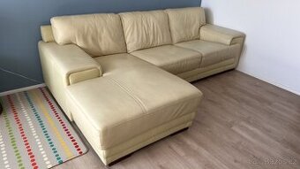 Kožená rohová sedací souprava / pohovka (béžová) SPECHA