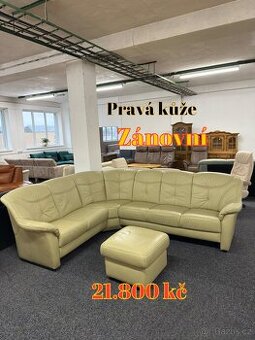Rohová sedací souprava s taburetem - kožená