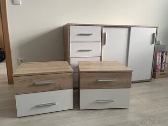 Komoda + 2 noční stolky dub sonoma/bílá