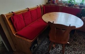 REZERVACE---Rohová lavice, stůl a židle masiv