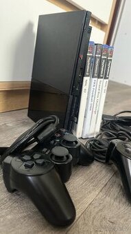 PS2 slim + hry, ovladace a kabely - 1