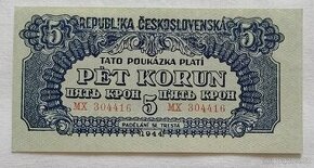 Pět korun 1944 - perforovaná