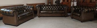 Kožená Chesterfield sedací souprava 3+2+1. TOP