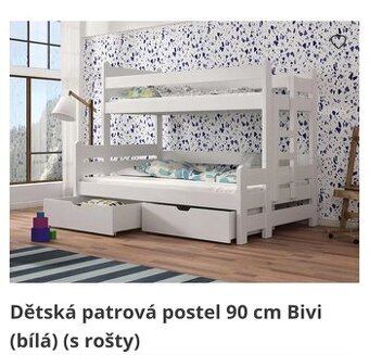 Dětská patrová postel Bivi, bílá, masiv, 120x200 a 90x200