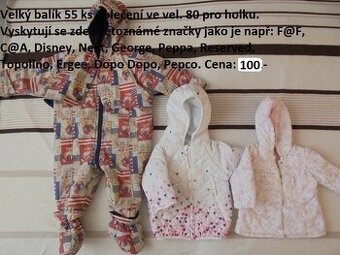 MEGA BALÍK 61 KS DÍVČÍHO OBLEČENÍ VEL.80 ZA SUPER CENU 500,-
