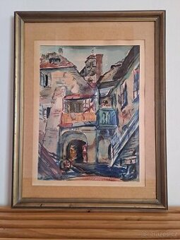 OBRAZ "ITALSKÉ DOMY" - PASTEL, SIGNOVANÝ, ZASKLENÝ