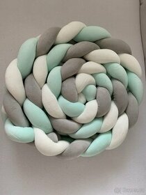 Nový mantinel cop do postýlky bílá -zelená mint-šedá 3m