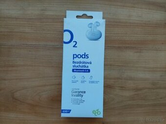 Nová bezdrátová sluchátka O2 pods + box + kabel, bílá barva