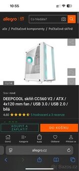 Prodám PC skříň DeepCool CC560 WH V2 (bílá)