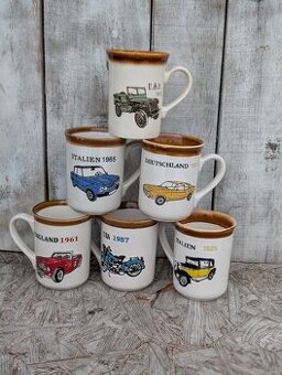 Retro hrnky England – oldtimery, letadla & motorky 6 ks.