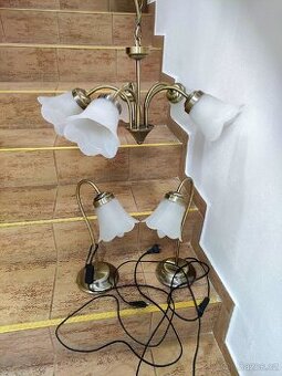 lustr závěsný JUSTYNA 5xE14/230V+ 2 ks Stolní lampa JUSTYNA