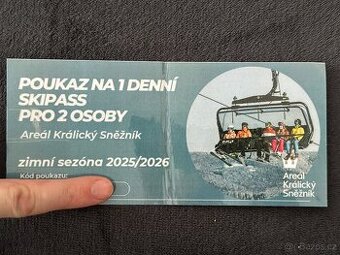 Králický Sněžník 2xskipas, hodnota 1580Kč, prodám za 1000Kč