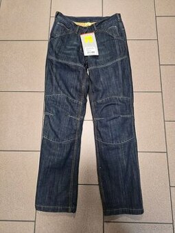 Modré riflové kalhoty na motocykl vel. 31 s chrániči