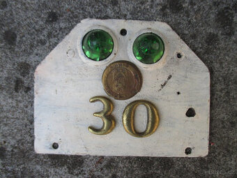 Stará plechová vznačka spz Plzeň znak vozík brzda autoškola