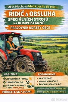 Řidič a obsluha speciálních strojů na kompostárně, pracovník