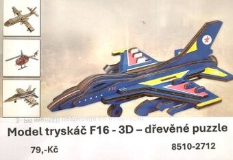 model tryskáč F16 - dřevěné puzzle 3D