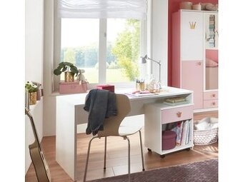 Dětský psací stůl CINDY + kontejner – bílý/růžový – NOVÝ