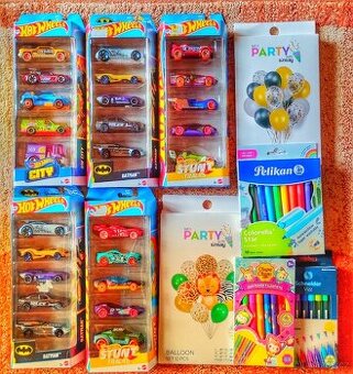 25x hot wheels autíčka, balonky, fixy