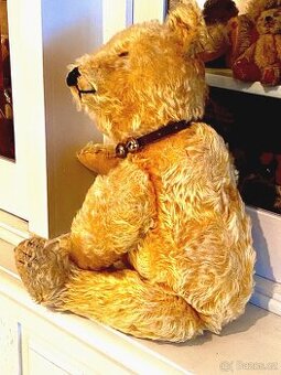 Starý plyšový medvídek Steiff s knoflíkem, výška 46 cm, 20.