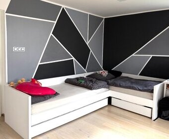 Rohová dětská postel 90×200 s přistýlkou a úložným prostorem