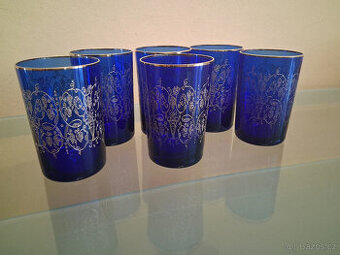 luxusní sada 6 ks kobaltových skleniček se zlatem