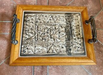 Krásný handmade podnos keramika + dřevo
