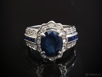 LUXUSNÍ PLATINOVÝ DIAMANTOVÝ PRSTEN SE SAFÍRY