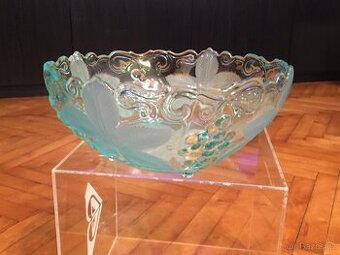 Retro sklo - lisované mísa F Pečený krásná tyrkysová barva