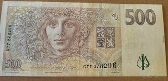 Bankovka 500 Kč, vzor 2009, série G77 - chybotisk