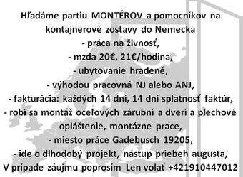 Hľadáme Montérov zarubní a dverí do Nemecka