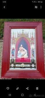 obraz se sochou svaté trojice a podmalba na skle