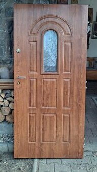 Vchodové bezp. dveře 90 cm se zárubní – dekor dub, sklo