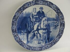Velký, závěsný talíř - Delft - kůň, koňský povoz - 1