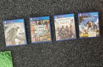 🕹️ 4x PS4 Hry – GTA V, Horizon, Watch Dogs, AC Unity