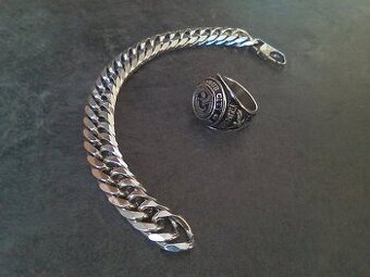 Náramek chirurgická ocel 22 cm + Prsten