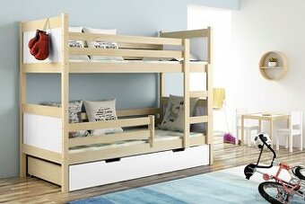 NOVÁ Patrová postel palanda borovice bila MASIV