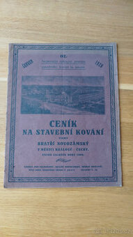 předválečný ceník firmy Bratří Novozámský z roku 1928 - 1