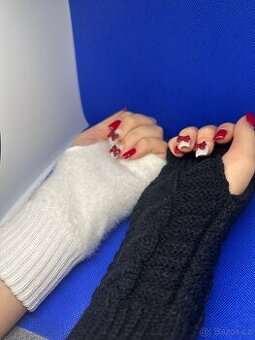 Rukavice bez prstů 2v1 – dlouhé + bílé krátké