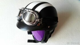 retro helma - bílé pruhy