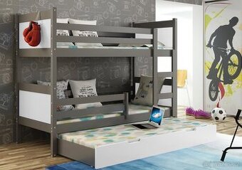 NOVÁ Patrová postel palanda MASIV 3x grafit MATRACE
