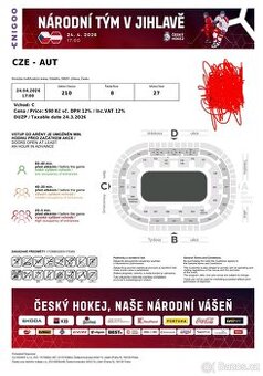 Hokej Česko - Rakousko 24. 4. 2026 Jihlava
