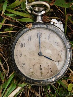 Starožitné stříbrné kapesní hodinky niello / tula