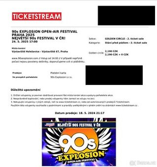 90s Explosion vstupenka - Golden Circle - 1ks