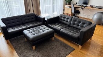 Ikea kožená pohovka tm. hnědá - 2x + podnožka