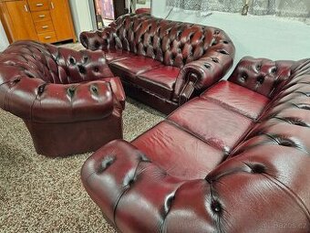 CHESTERFIELD ŠTÝL,KOŽENÁ SEDAČKA 3+3+1,NEROZŤAHOVACIA - 1