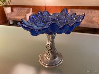 Starožitný Cínový A Skleněný Dekorativní Stůl Z Francie